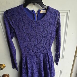 Altar'd State Long Sleeve Lace Dress in Deep Blue
